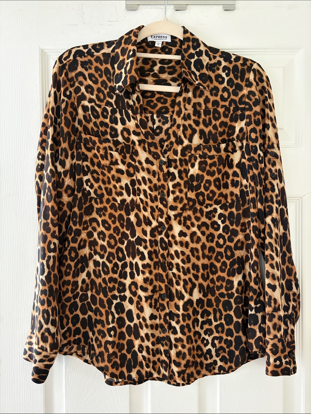 Express Leopard Print Button-Down Shirt - Brown and Black